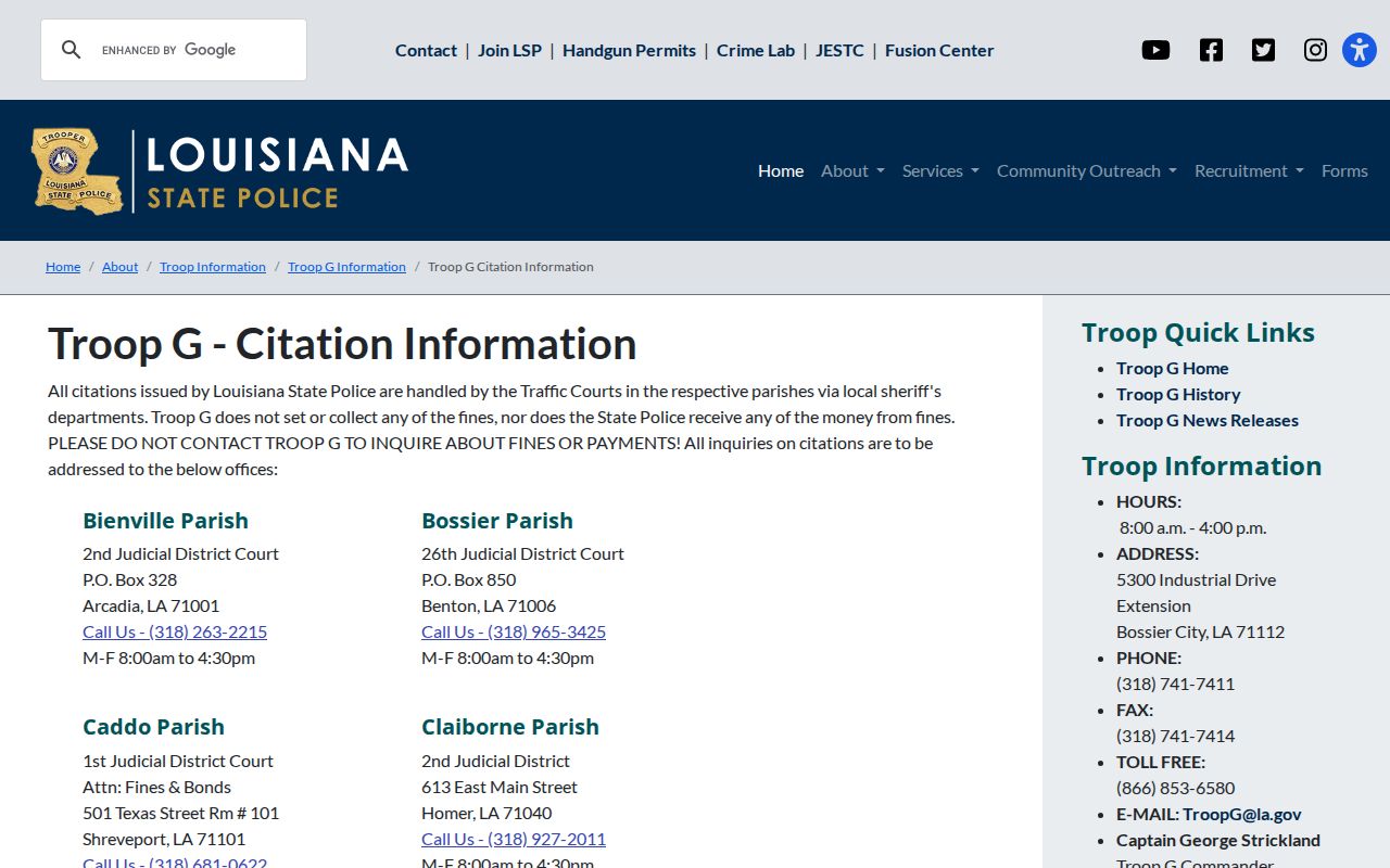 Arcadia criminal history State Police Troop G citation routing