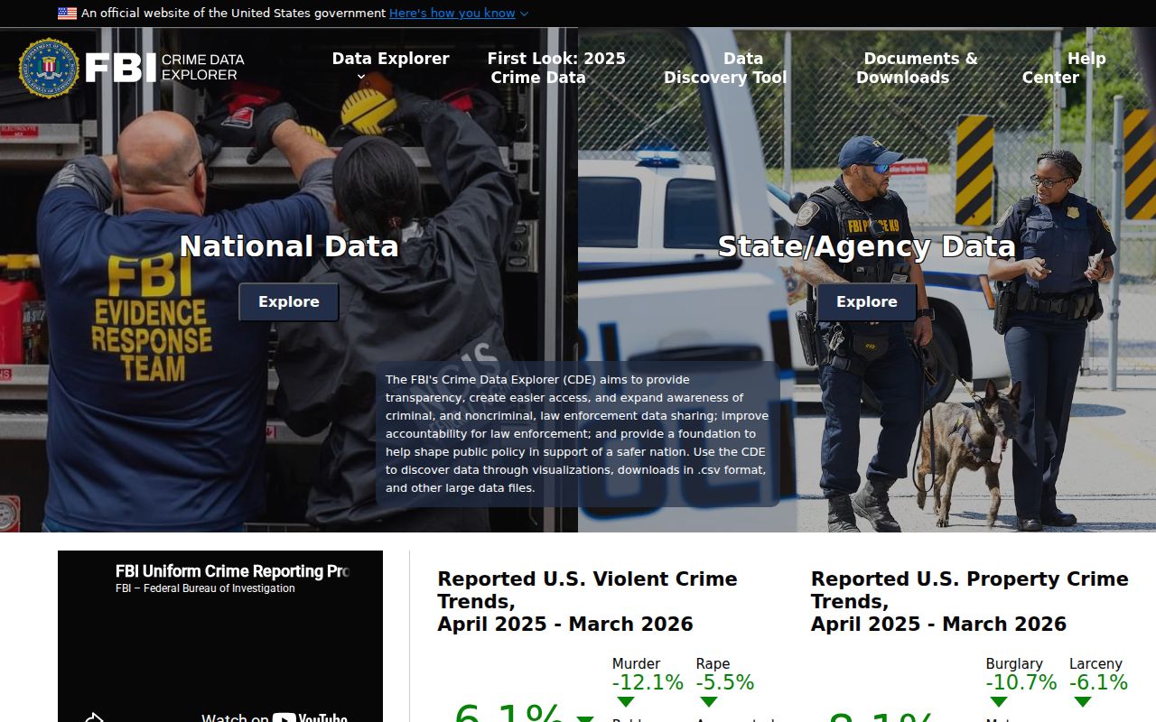 Bienville Parish criminal records FBI Crime Data Explorer